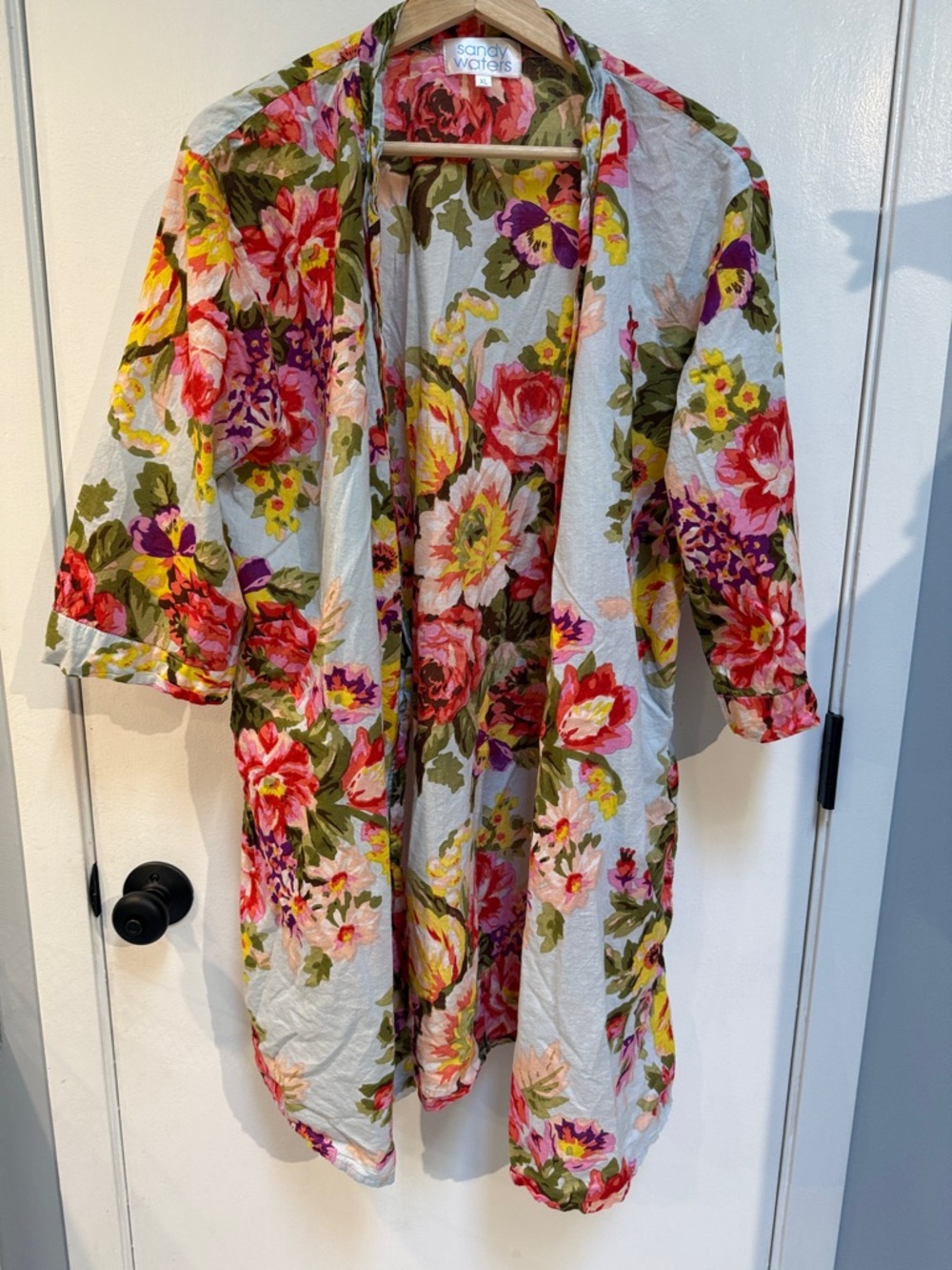 Sandy Waters Cotton Floral Open-Front Swim Coverup